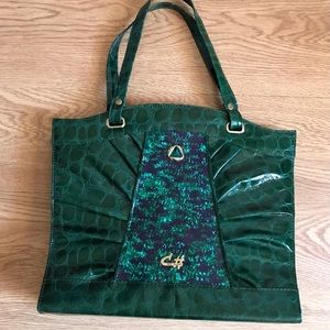 Gorgeous Vintage See Sharp Green Croc Pleather Structured Purse in Like New Cond